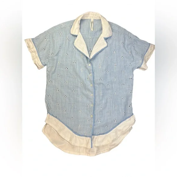 By ANTHROPOLOGIE Bijou 2 Pc Striped Eyelet Pajama Short Set - M - Picture 6 of 10